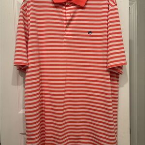 Men's Striped Polo Shirt - Peach and White